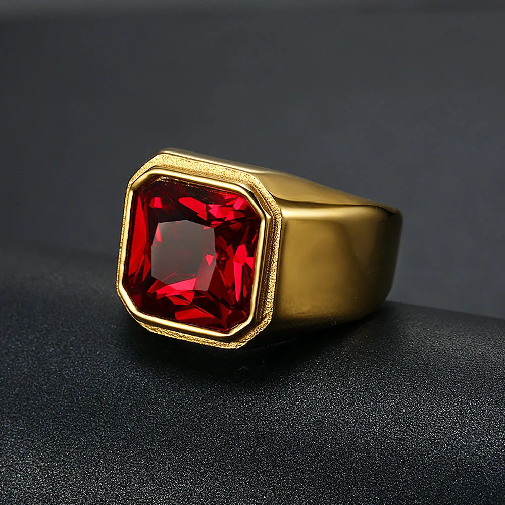 Classic Red/Blue/Black Stone Ring Men And Women Punk Hip Hop Stainless Steel Big Stone Biker Ring Jewelry Gifts Drop 250716