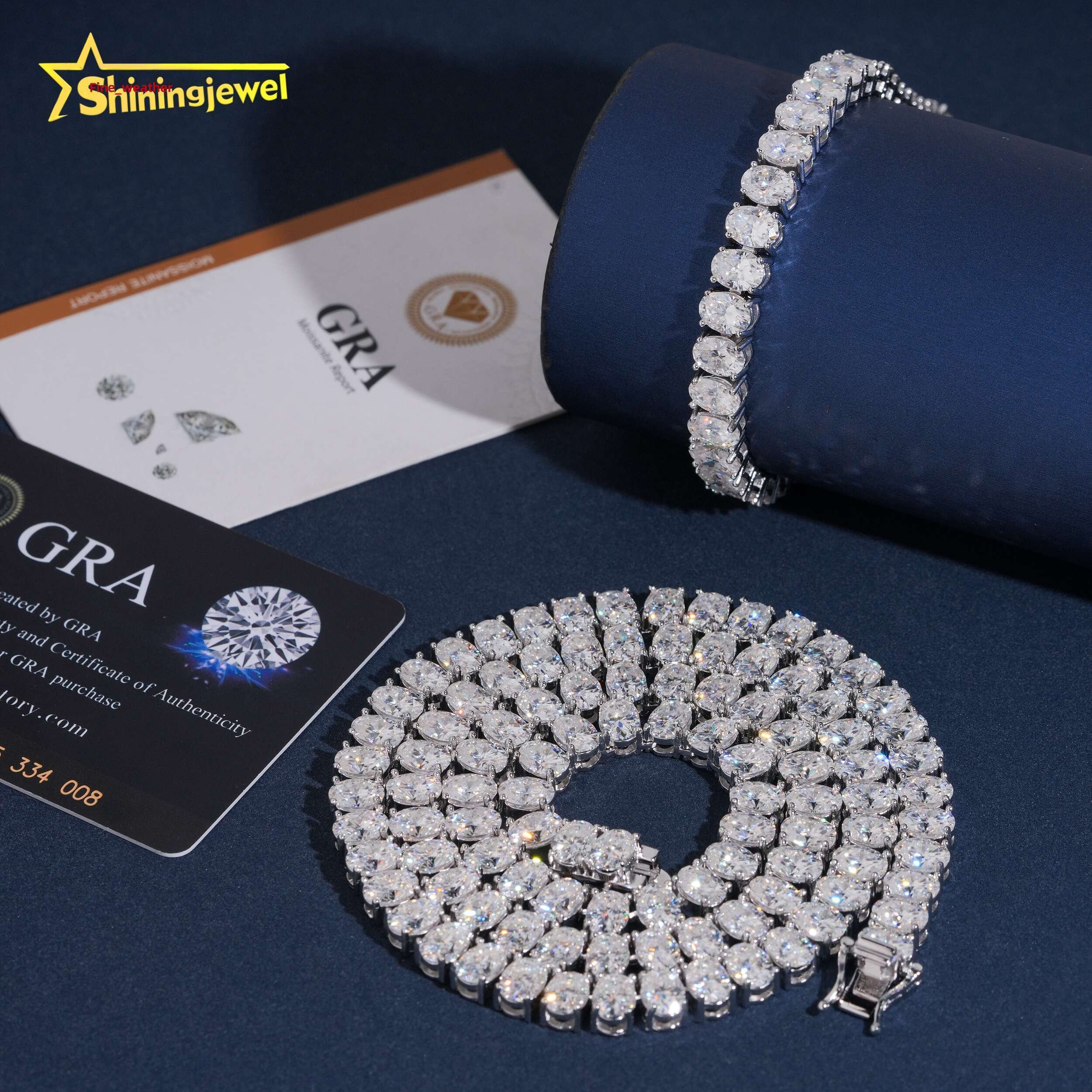 New Fashion Iced Out Oval Tennis Chain 925 Silver Moissanite Diamond 5*7mm 1Carat Tennis Necklace Pass Diamond Tester