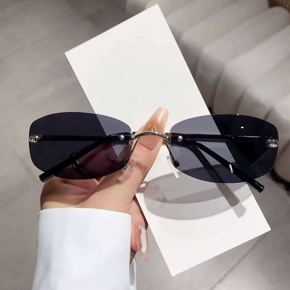 Star square frameless glasses, female hot girl blue y2k high-end street style sunglasses