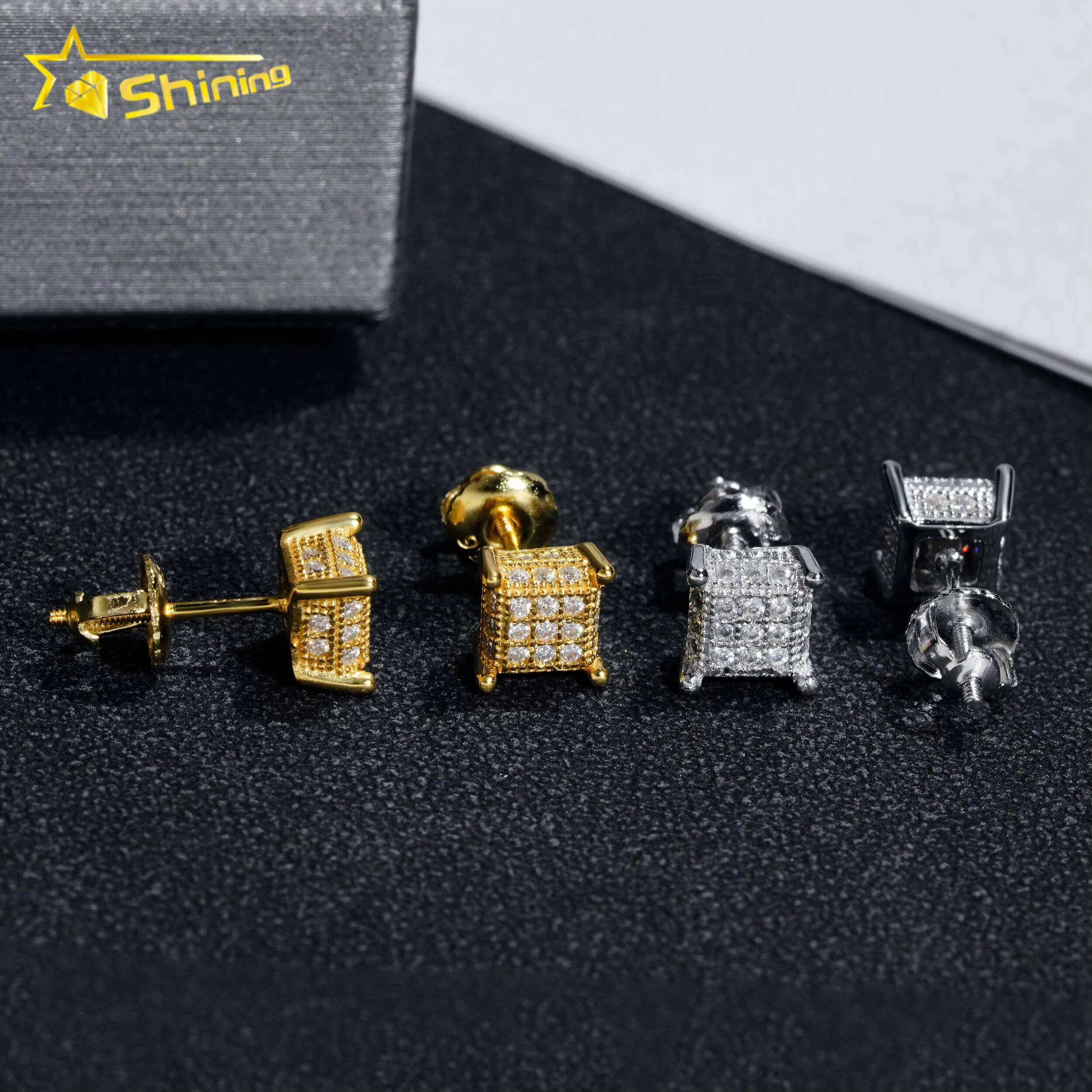 Wholesale Price Fine Jewelry Men Hip Hop Earrings 925 Solid Silver Vvs1 Moissanite Diamond Earrings 18k Gold Plated