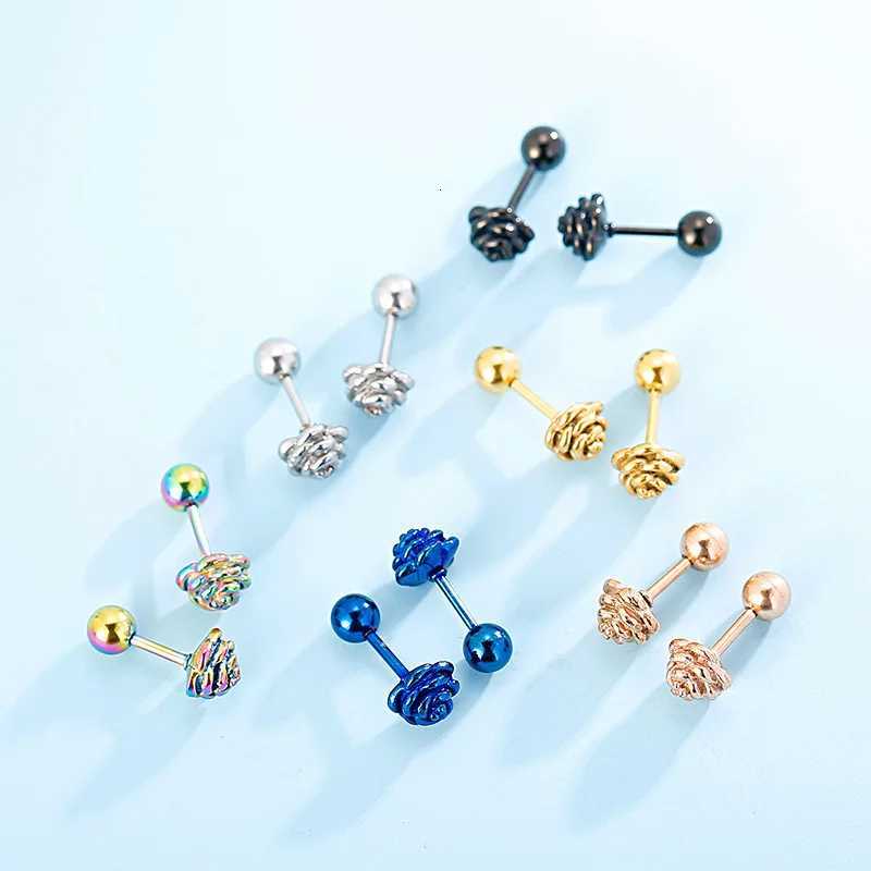 2Pcs/1Pair Blooming Roses Stud Earrings For Women Stainless Steel Screw Ball Ear Cartilage Studs Charm Jewelry y250715