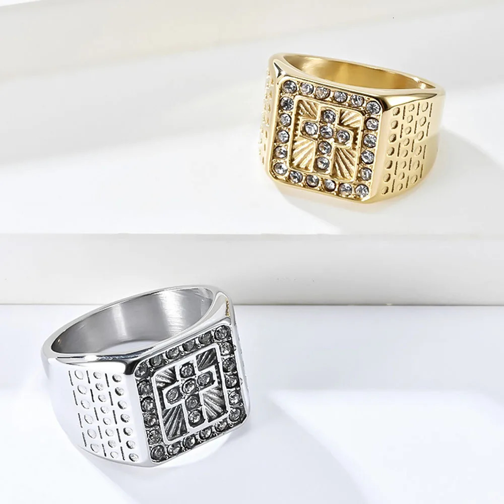 Hip-hop Style Stainless Steel Cross Full Rhinestone Ring HIPHOP Personality Wear Hand Jewelry 250716