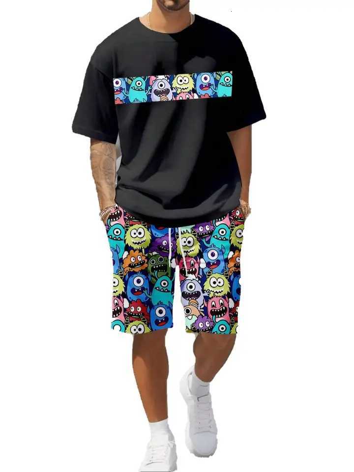 Manfinity Mens pajama set with short-sleeved shirts printed with letters and shorts with all-over prints short-sleeved and sho W250717
