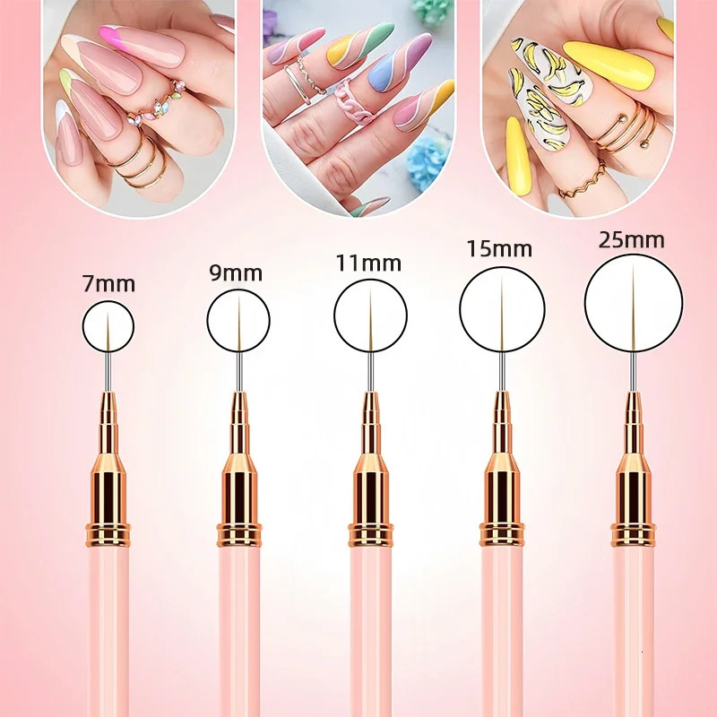 7/9/11/15/25MM Nail Liner Brush Set UV Gel Nail Brushes Kits 5pcs French Stripe Line Painting Drawing Flower Pen Manicure Tools 250716