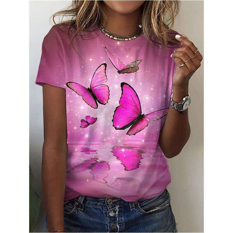 Summer Butterfly T-Shirts Flower 3D Print Streetwear Women's Floral Fashion Oversized T Shirt Y2K Female Girl Tops Tees Clothing