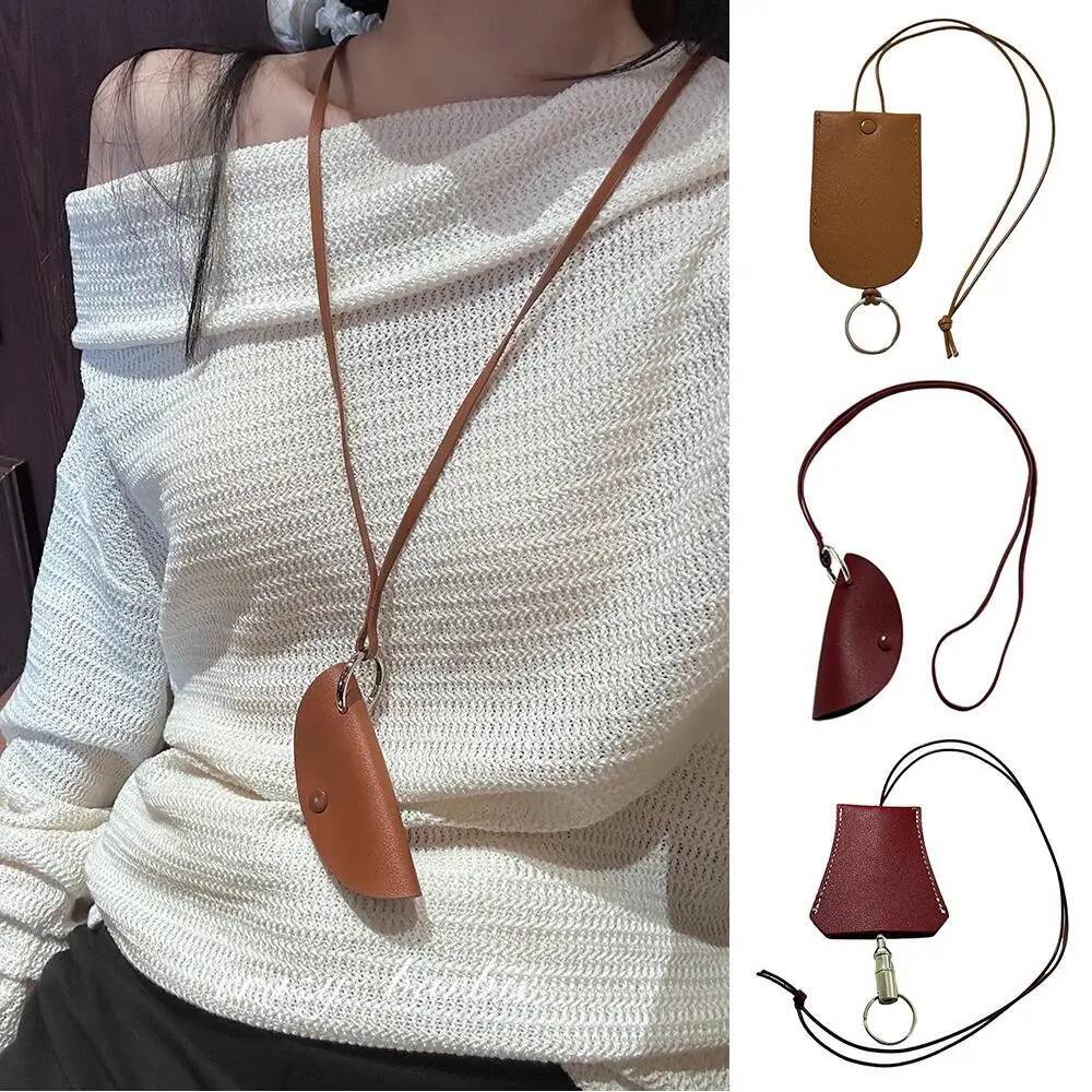 PU Key Case Box Hanging Neck Eyeglasses Pouch Headphone Storage For Outdoor Hunting Biking Small Leather Bag