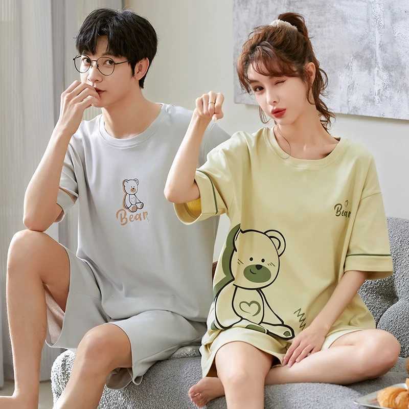Korean Cotton Nightwear For Couples Soft Sleepwear Men and Women Sweet Pajamas Shorts Set Summer pajamas for men and women W250717