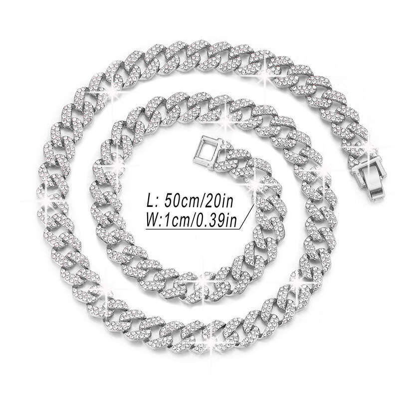 Style Necklace Personality Double Row Dia Alloy 10mm Hip-Hop Jewelry Hot Item