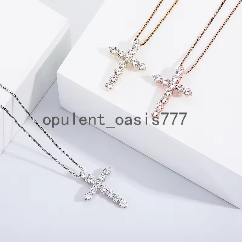 Cheapest 925 Sterling Silver GRA Certified 3mm Vvs1 Moissanite Diamond Box Chain Womens Cross Pendant Necklace