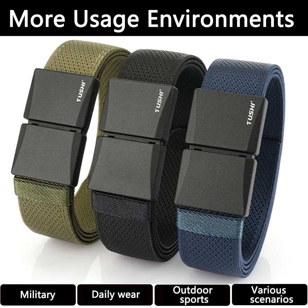 TUSHI New Magnetism Alloy Quick Release Pluggable Buckle Elastic Belts For Men Durable Tactical Belt Cowboy Outdoor Belt Hunting W250717