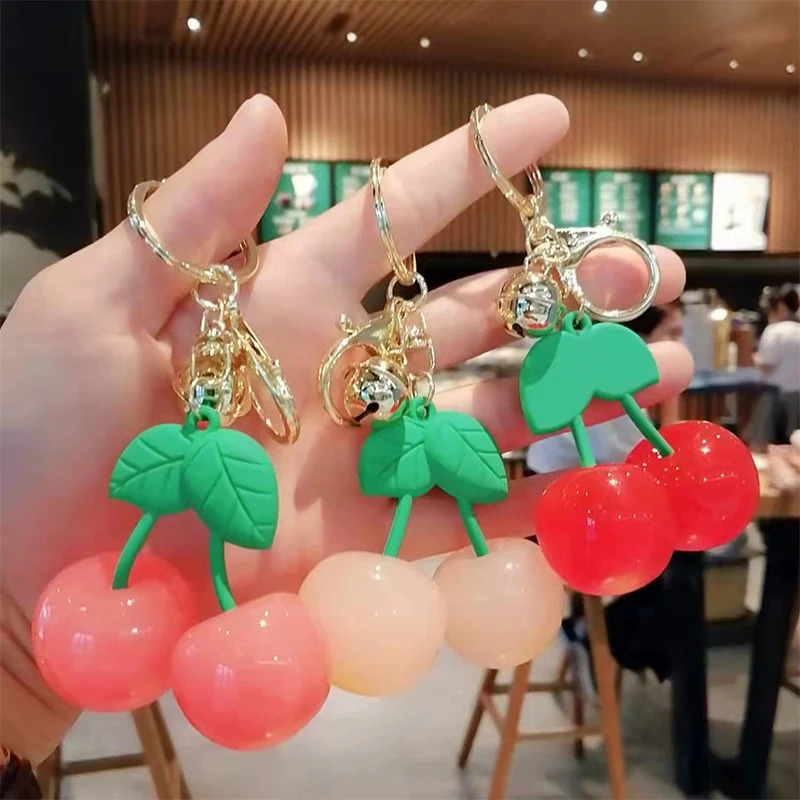 Exquisite Crystal Pear Bag Charm Keychain Pendant Gift Creative Fruit Cherry Keyring Ladies Luggage Bag Decoration Bag Accessory 250805
