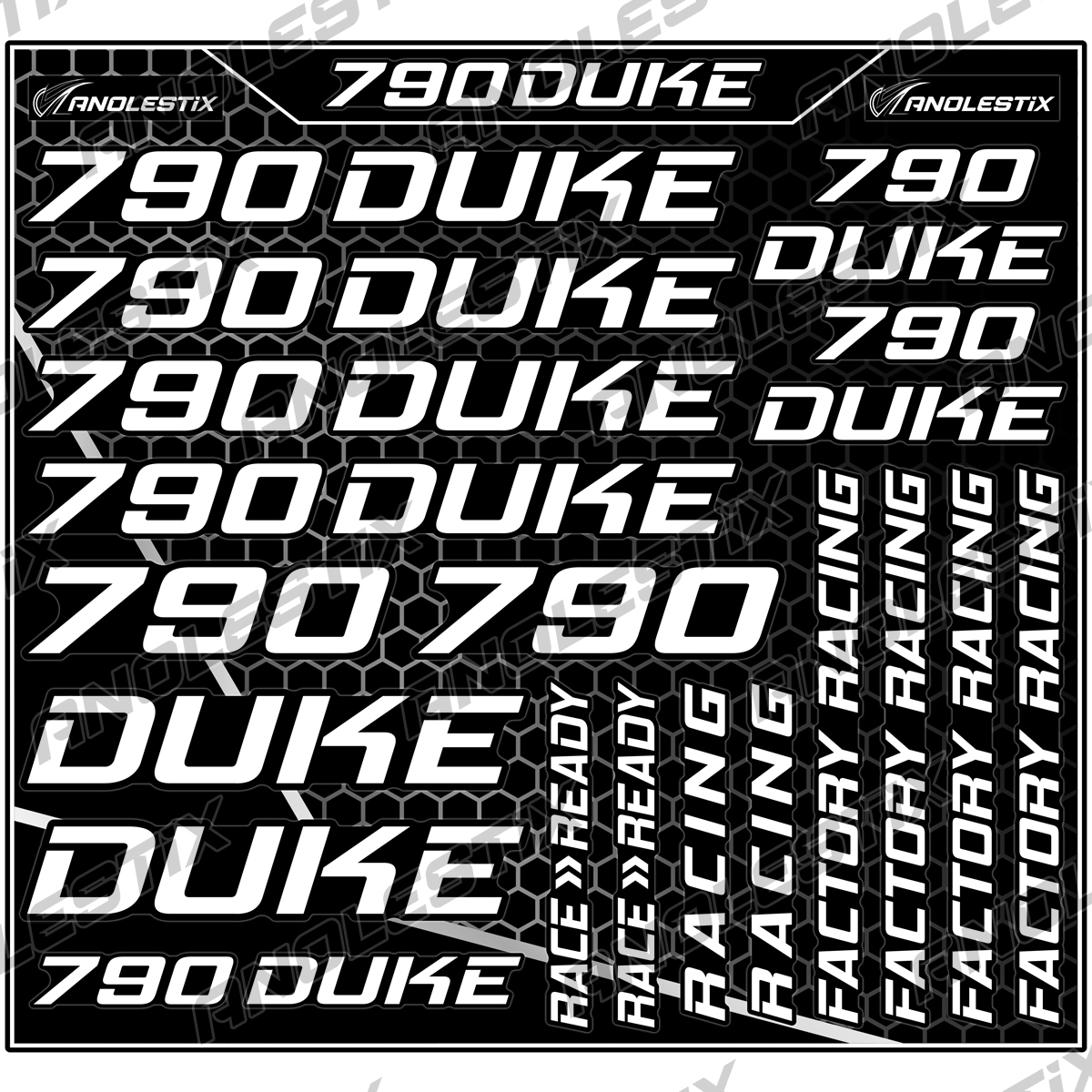 AnoleStix Vinyl Motocross Motorcycle Stickers Logo Set Emblem Tank Helmet Decals For KTM Duke 790