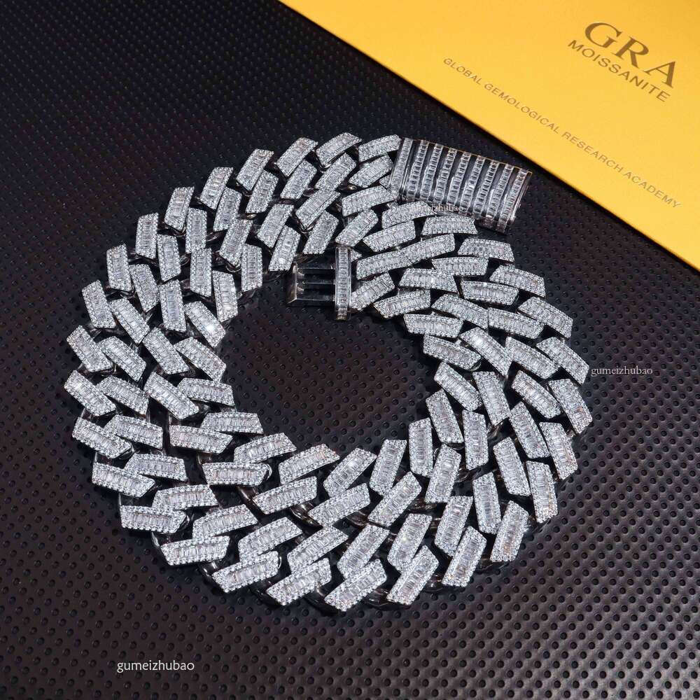 Pass 100% dia testDesigner necklace22mm Heavy Duty Hip-Hop Necklace Sier Long Stick Bread Iced VVS Moissanite Lab Cuban Chain