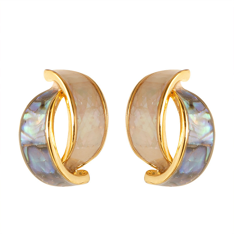 French Fashion Inlaid Natural Abalone Shell Oil Drop Sier Needle Elegant Versatile High-end Alloy Earrings