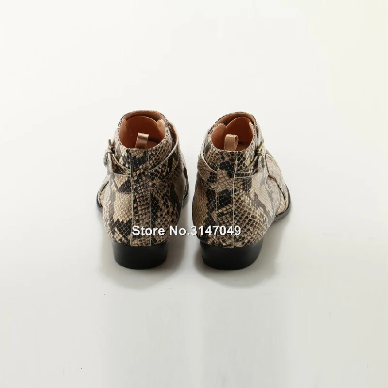 Fashion Embossed Python Leather Buckle Strap Men Ankle Boots Snakeskin Flat Heels Runways Cowboy Riding Boots Chelsea Boots 250715