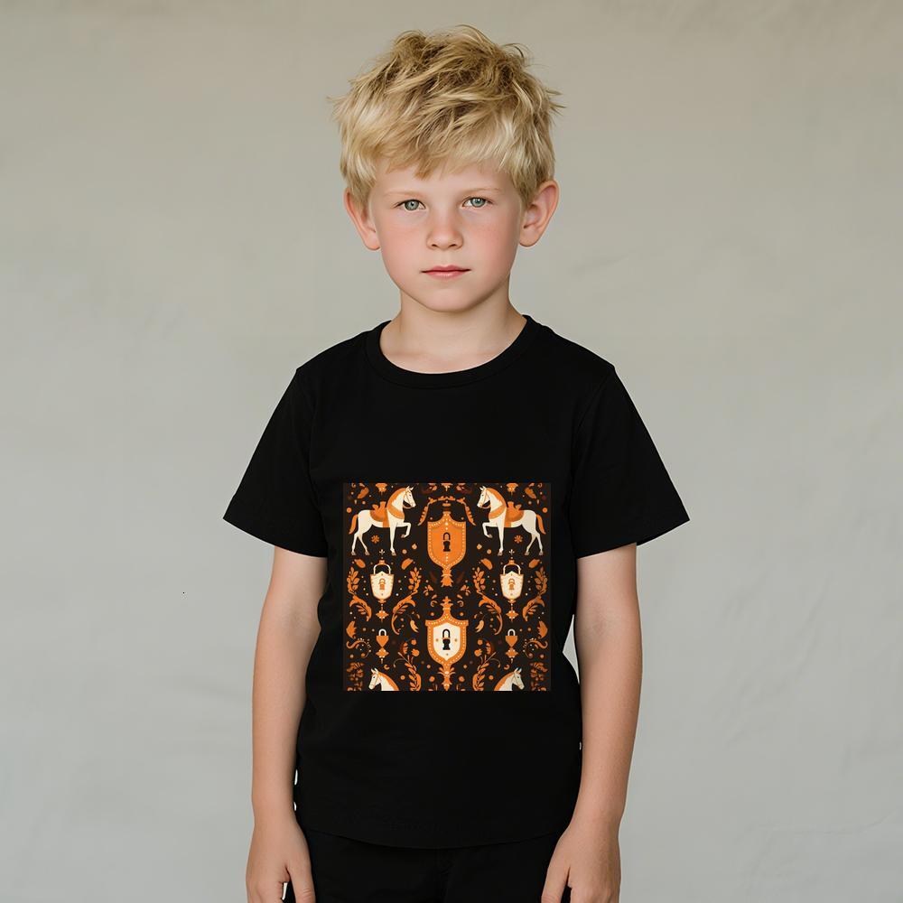 ddmywed Boy and girl Children's T-shirt a T-shirt with an orange and white pattern on the front