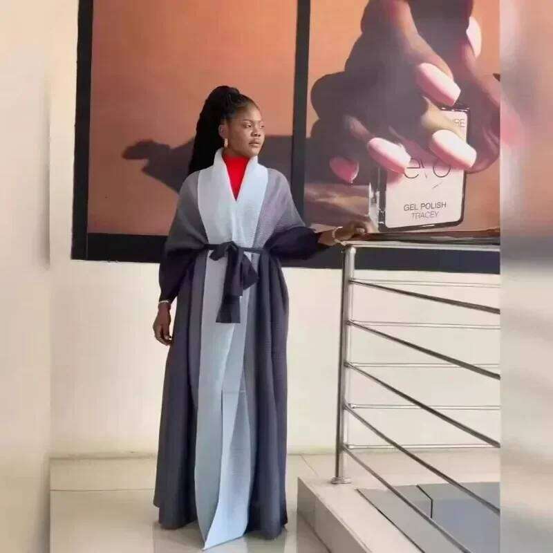 GGHK Pleated Women Plus Size Trench 2024 Autumn New Lapel Bat Sleeve Solid Color Vintage Cardigan Design Female Abaya