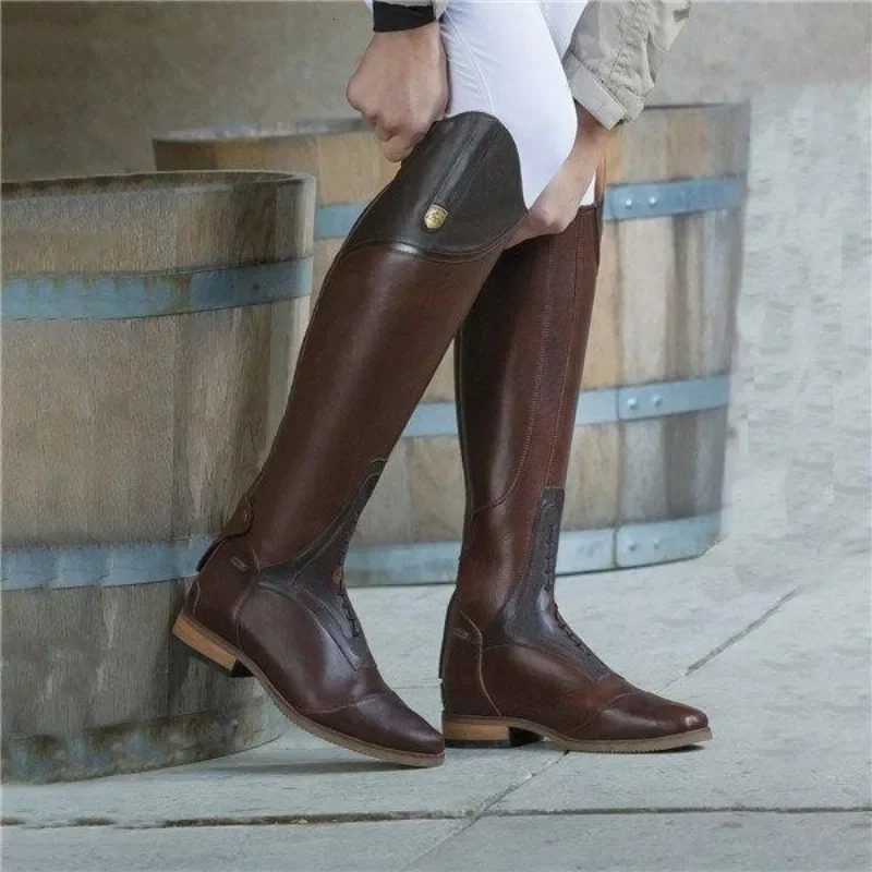 Brown Riding Boots Cowhide Dressage Jumping Boots Equestrian Unisex Reins Custom Riding Equipment Stage Role Playing Costume 250716