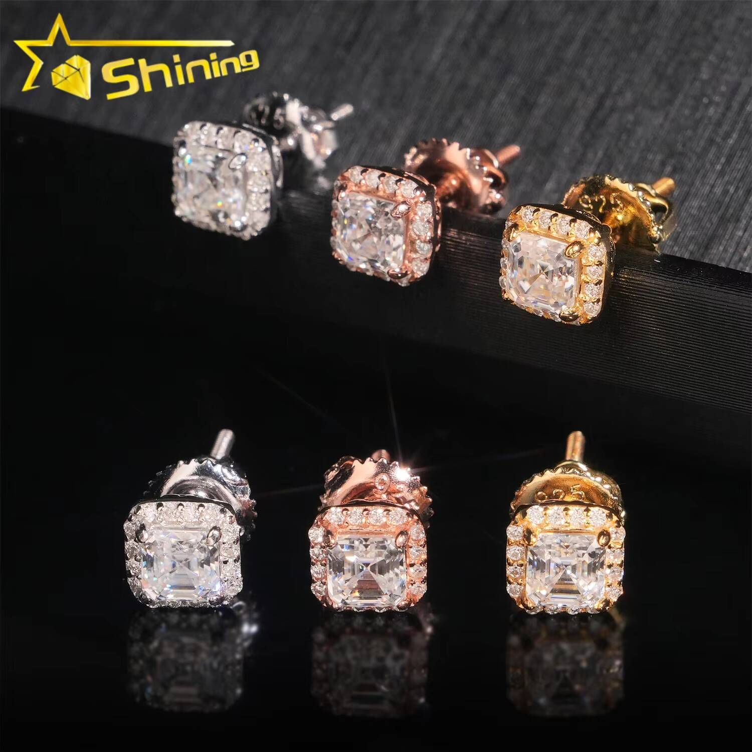Wholesale Price Bulk Stud Earrings GRA Certified Square Asscher Moissanite Iced Out 925 Silver Fashion for Men Women Jewelry