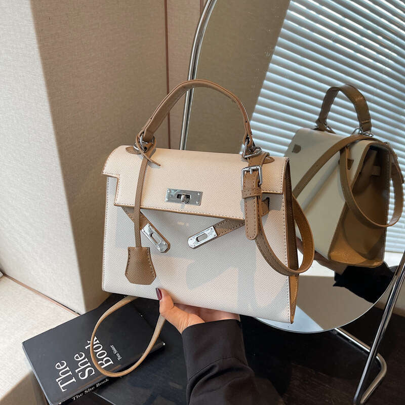 Trendy Lock Buckle Handbag for Women Summer Fashion Color-Block Shoulder Urban Simple Commuter Crossbody Bag