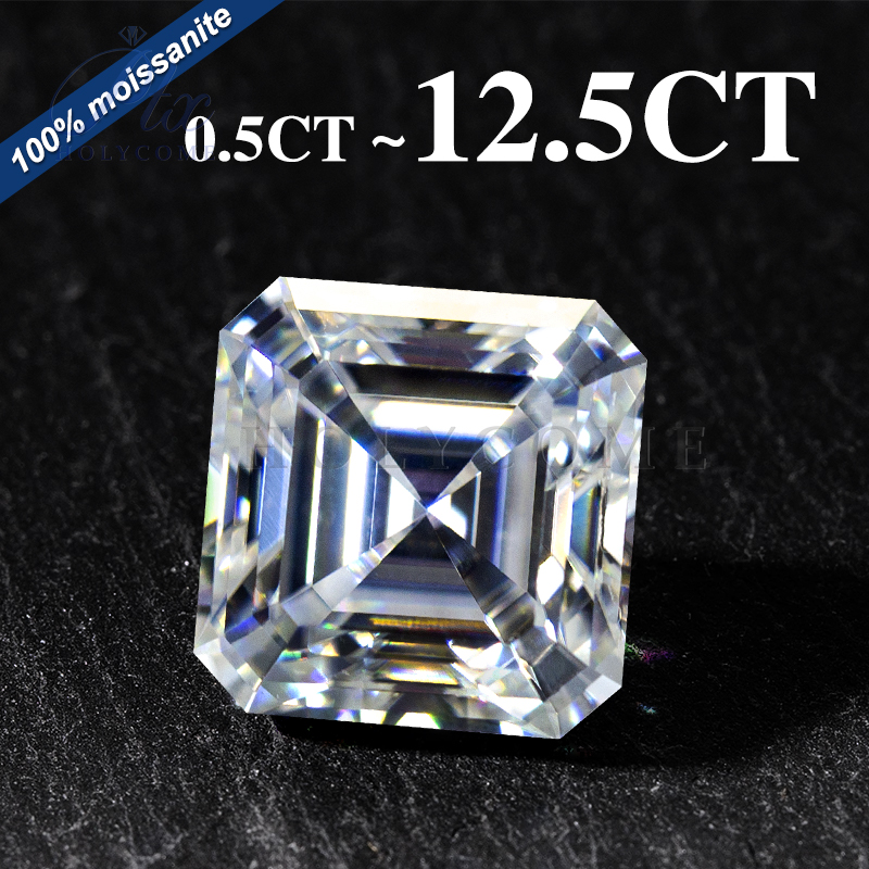 High Quality White Asscher Moissanite All Sizes GRA Certificate D Color VVS Clarity Loose Moissanite Stones for Earrings Rings Necklaces Making