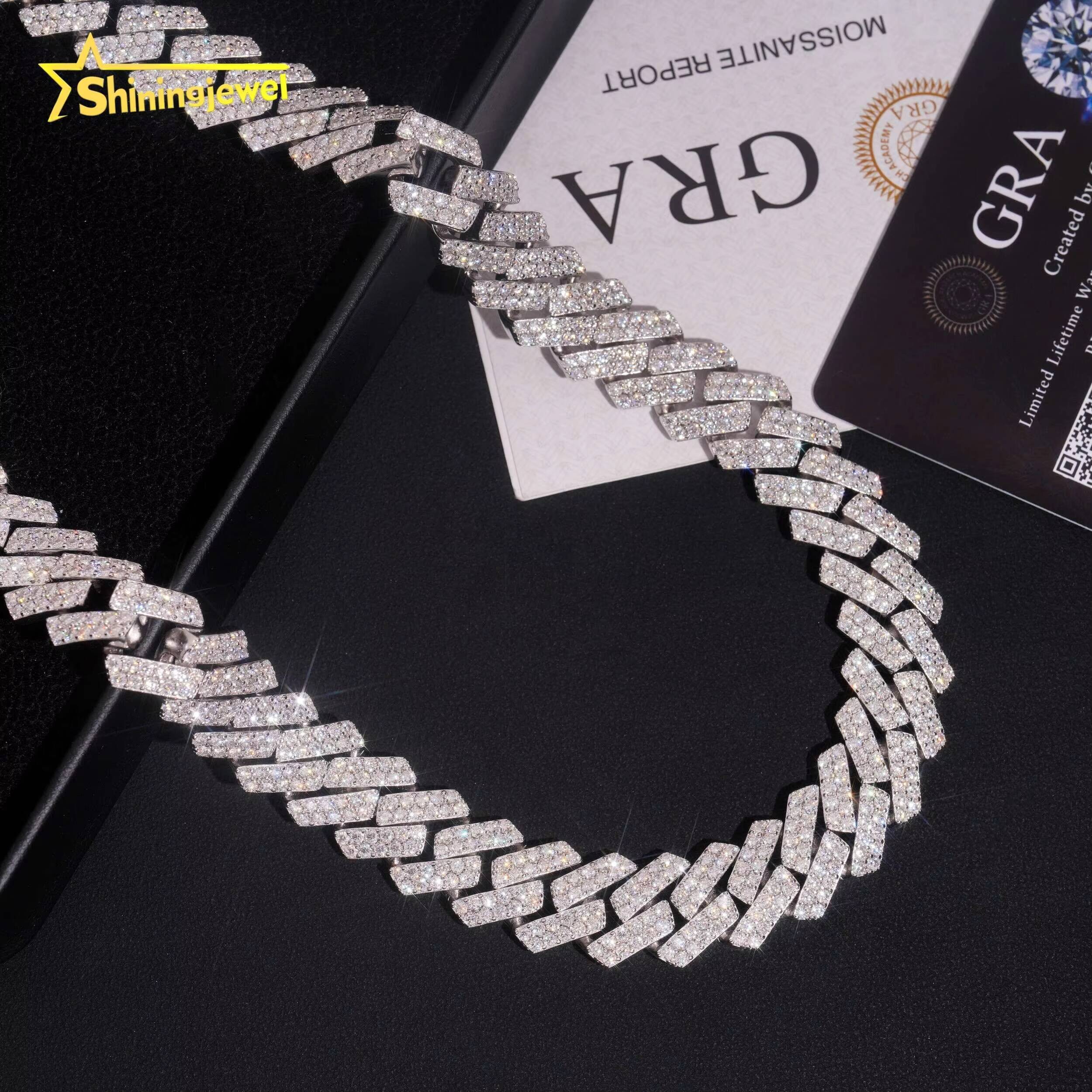 High Quality Low Price 925 Silver Hip Hop 16mm Iced Out GRA Certificate Moissanite Cuban Link Chain