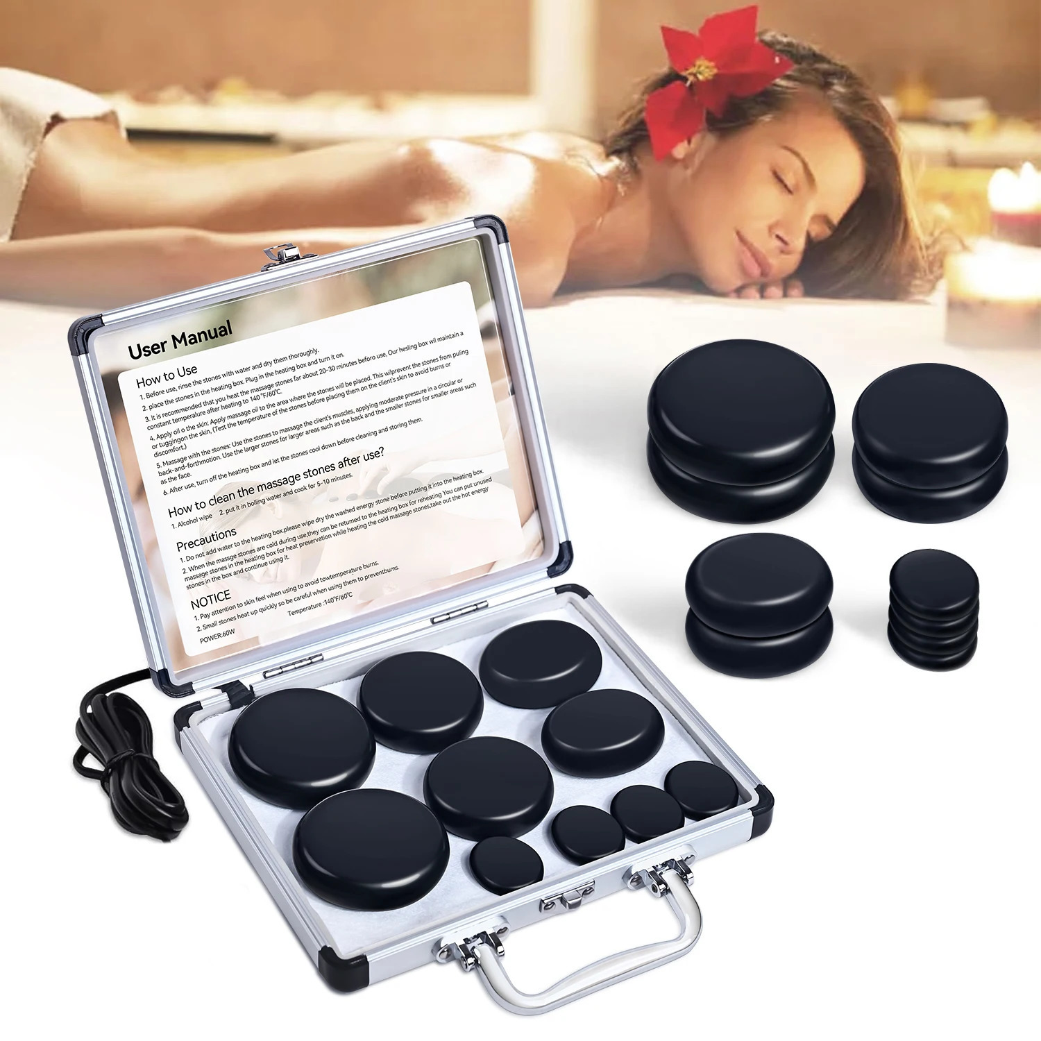 STONE MASSAGE SET - Professional Spa Massage Tools - For Neck Back Abdomen Legs Full Body Massage 250716