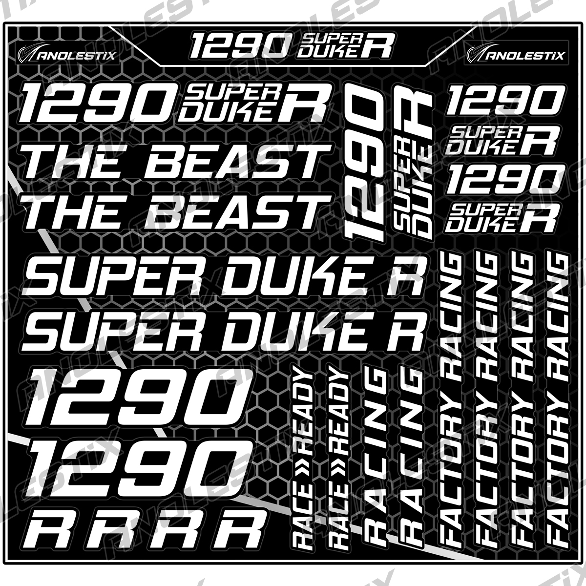 AnoleStix Vinyl Motocross Motorcycle Stickers Logo Set Emblem Tank Helmet Decals For KTM 1290 Super Duke R