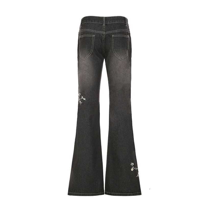 HEYounGIRL Y2K Plant Embroidery Flare Jeans Streetwear Vintage Fashion Women Slim Denim Trousers Grunge Harajuku Pants Outfits R250716