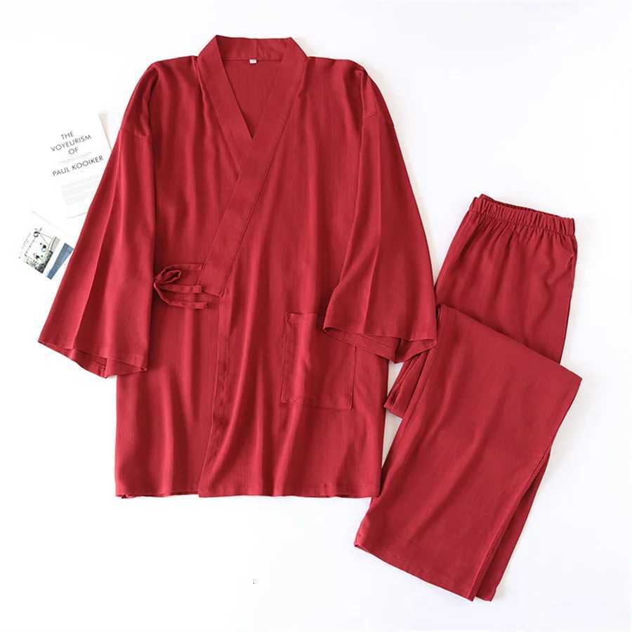 2025 Japanese Kimono Robe Sets Mens Cotton Linen Pajamas Two-piece Set Couple Loose Bathrobes Steam Suit Home Service Suits W250717