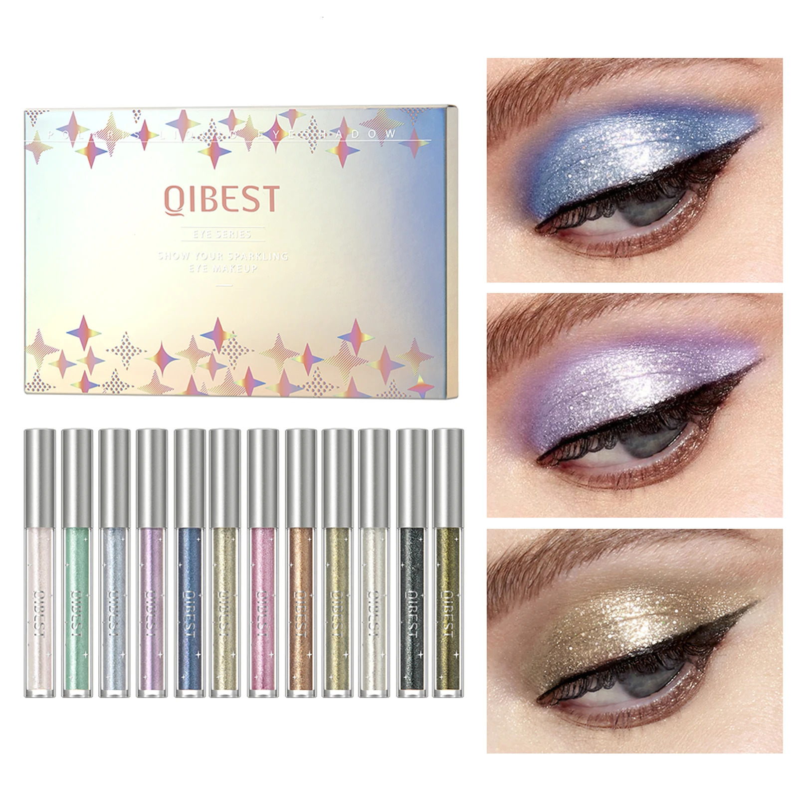 QI Glitter Shimmer Eyeshadow Pen Set Cosmetic Shadow Pencil Eyeliner Quick-drying Liquid Eyeshadow Sticker Outline Eyemakeup 250712