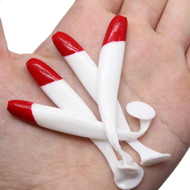 10/20/50pcs Red White Body Bait 5.5/7/9/12cm T Tail Worm Soft Bait Bionic Flying Fishing Lure Artificial Silicone WobbLErs Z250717