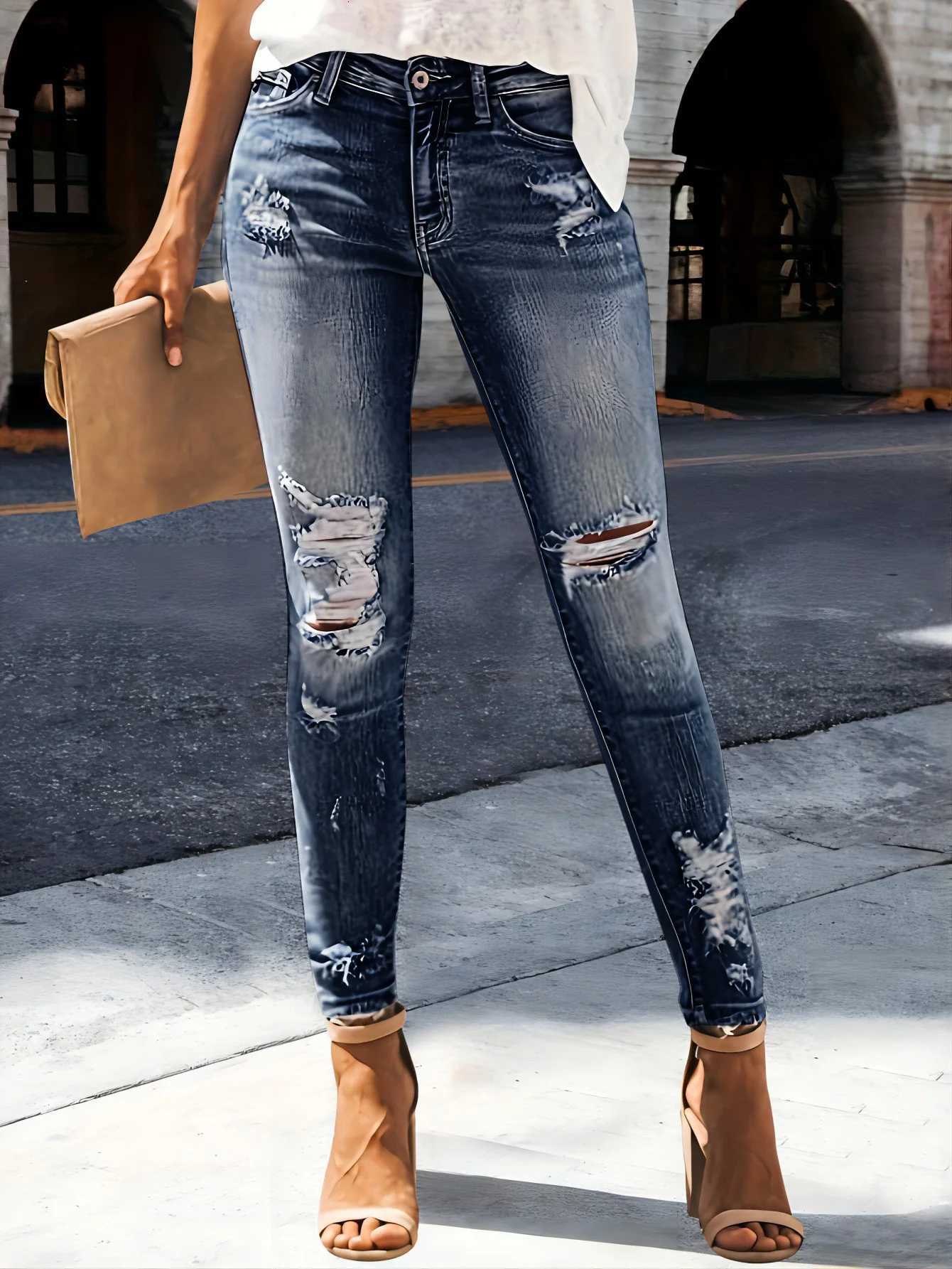 Womens Jeans Zhendian Collection High Waist Hip Stretch Slim Fit All-Matching Nine-Point Jeans R250716