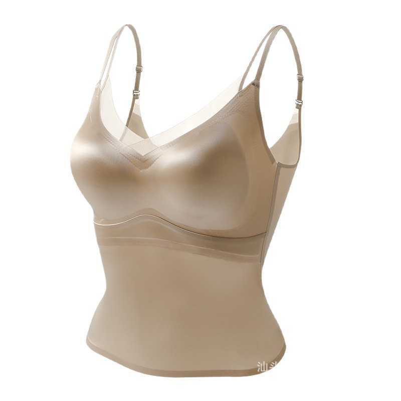 Authentic 5603 Live Traceless Satin Silk Care Outer Wear with Built-in Bra Pads No Needed Camisole Vest