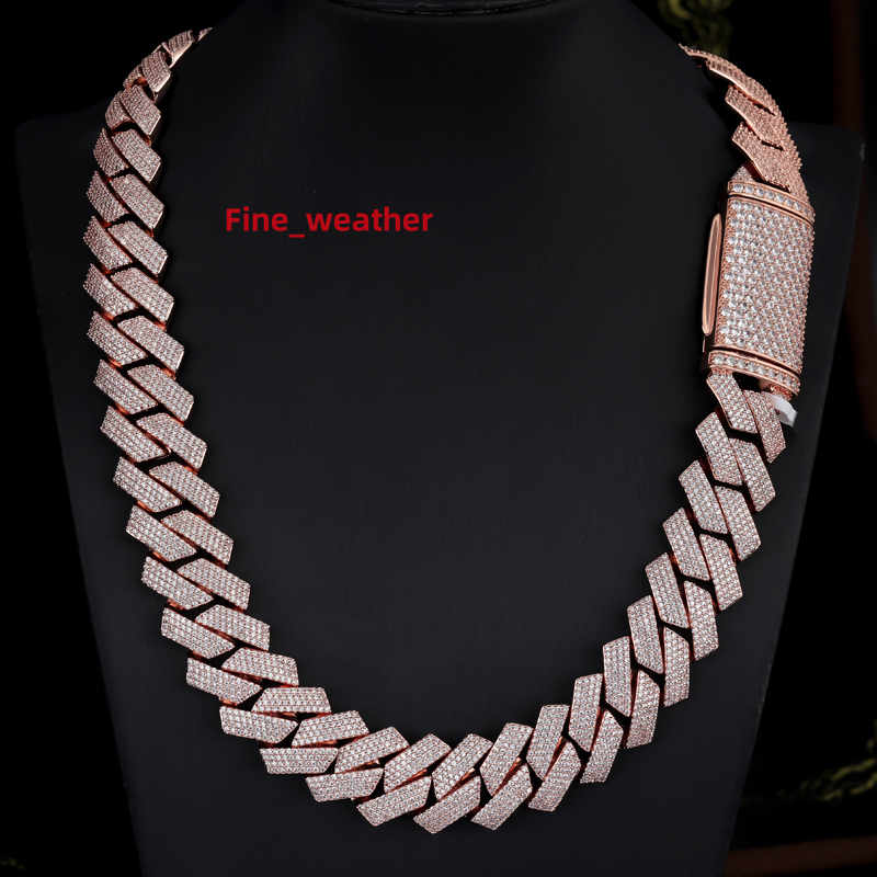 Wholesale Price Heavy Silver Weigh 20mm 4rows VVS Moissanite Diamond Rose Gold Plated Cuban Link Chain for Man Hip Hop Necklace