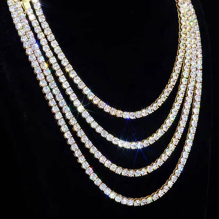 Wuzhou RTS 18K Gold Plated 2mm---6.5mm S925 Silver Women Men Hip Hop Diamond Necklace GRA Moissanite Tennis Chain Jewelry