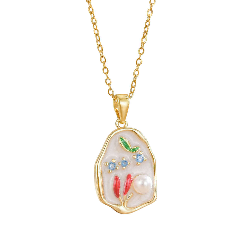 Hot Sale Copper Pendant New Enamel Color Flower Necklace For Women High-End Fashionable Temperament Niche Collarbone Chain 731