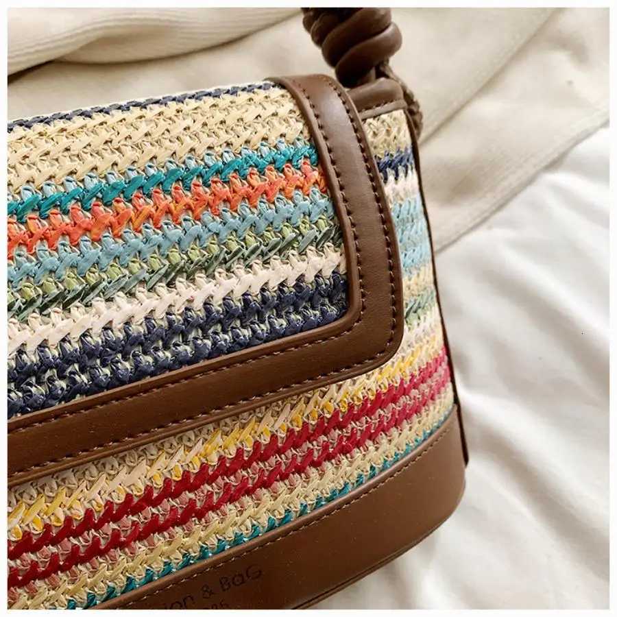 Rainbow beach bag womens woven single shoulder armpit bag simple and stylish crossbody bag Z250717