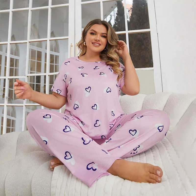 2024 Womens Pajamas With Enlarged Spring And Summer Two-piece Set Milk Silk Pajamas Short Sleeved Pants Pajamas Casual Wear W250717
