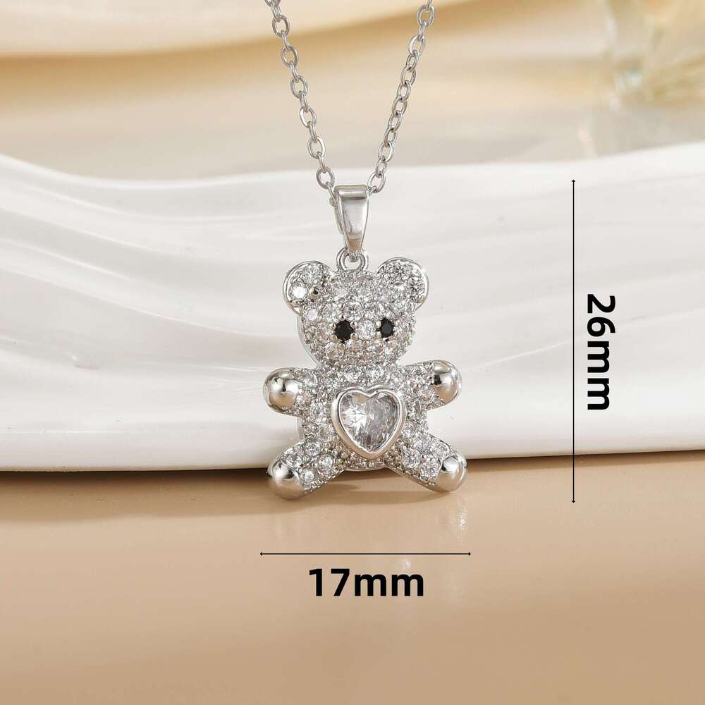 Beating Heart Bear Titanium Steel Necklace Women, Light Niche Design, Cute Clavicle Chain For Students, High-End Sense Jewelry 9Da