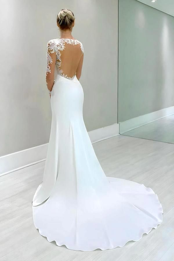 Sexy Summer Open Back Mermaid Wedding Dresses Sheer Lace Long Sleeves Simple Women Bohemian Garden Beach Bridal Gowns Western Robe de mariage BC19598