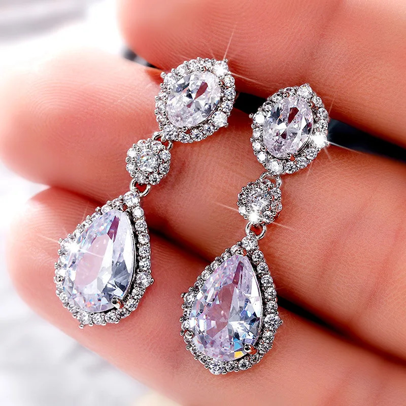 Elegant Women Drop Earrings with AAA Cubic Zirconia Crystal Shiny Female Wedding Earring High Quality Statement Jewelry e924 250716