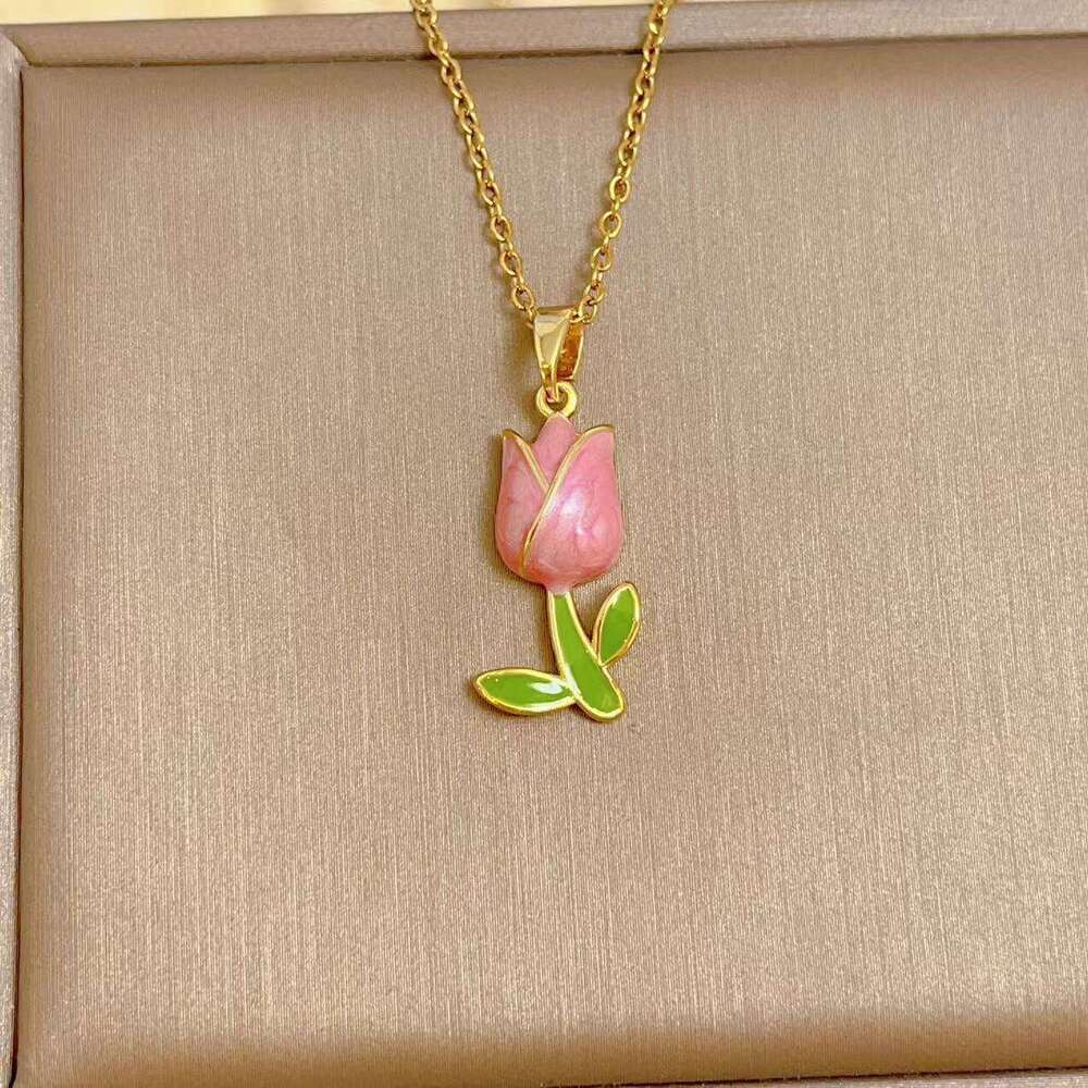 New High-End Romantic Flower Tulip Collarbone Chain Fashion Fresh Oil Drop Necklace C03