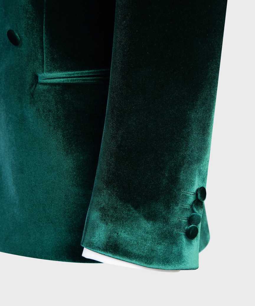 Vintage Velvet Wedding Tuxedos 2 Piece Set Jacket Pants Double Breasted Men Suit Peaked Lapel Groom Wear Party Suits Customized