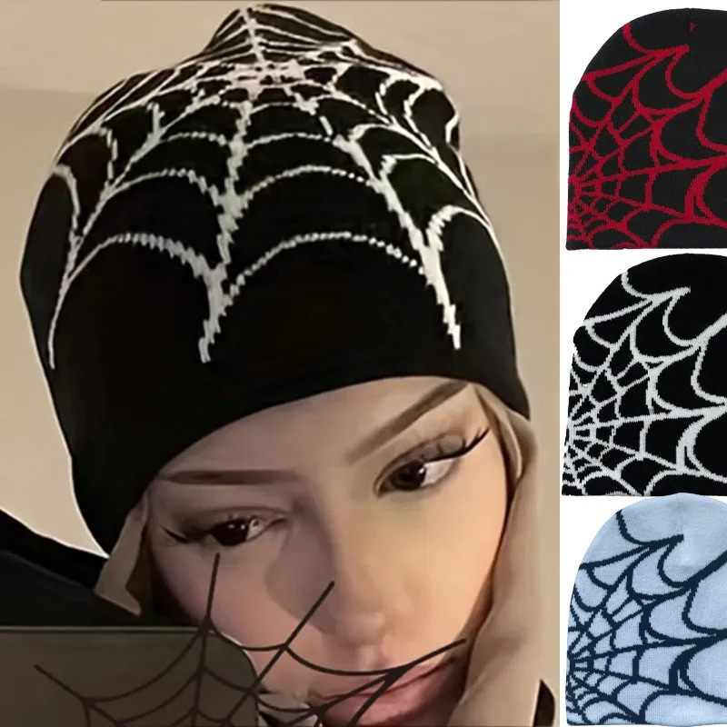Fashion Knitting Spider Web Hat for Men Women Pullover Pile Cap Y2k Goth Warm Beanie Hats Hip-hop Street Cap 250717