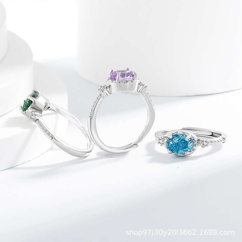 Pigeon Egg Color Treasure Ice Flower Cut Ring Fashion Simple Sparkling Transparent High Carbon Diamond Live Streaming b61