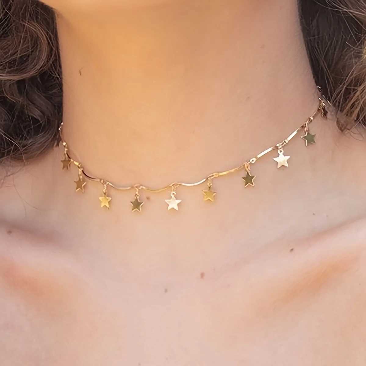 1Pcs Punk Star Pendant Necklace Retro Geometric Tassel Collarbone Chain Charming Elegant Womens Daily Dating Party Jewelry XJ250717