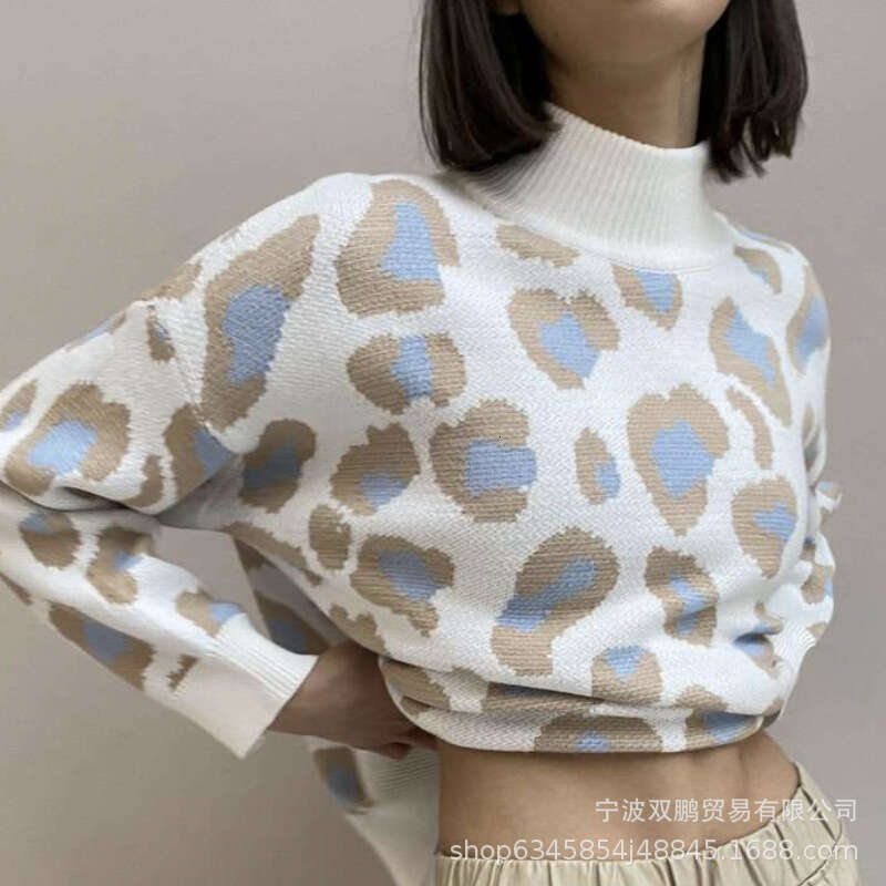 Leopard Print Sweater For Women Autumn Winter Thick Knitted Pullover Top Ins Commuting B5