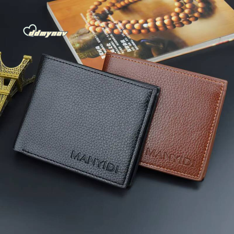 New Short Mens Thin Horizontal Business Casual Lychee Pattern Retro Soft Leather Wallet ddmynov
