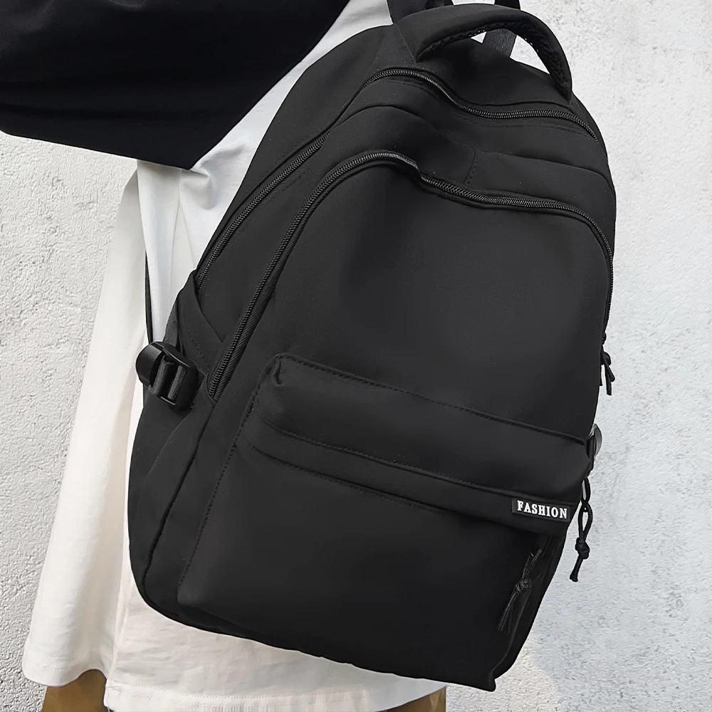 Large Capacity Solid Color Backpack for High School Students Simple Black Travel Backpack for Middle School Students 250714